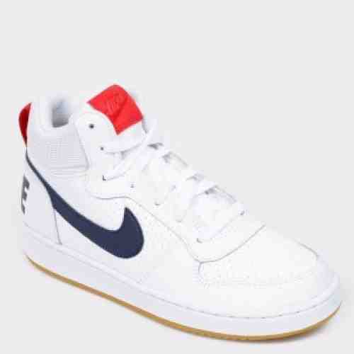 Pantofi sport NIKE, Court Borough Mid (GS) albi, din piele ecologica