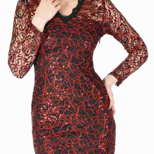 Rochie de ocazie rosie cu dantela si paiete 8810R