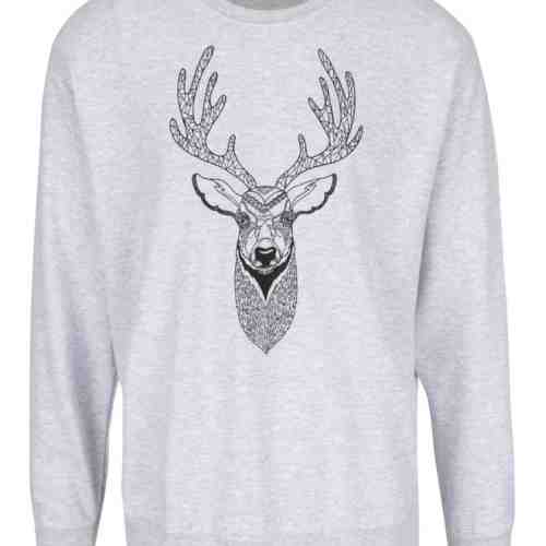 Bluza gri melanj unisex cu imprimeu cerb ZOOT Original Jelen 