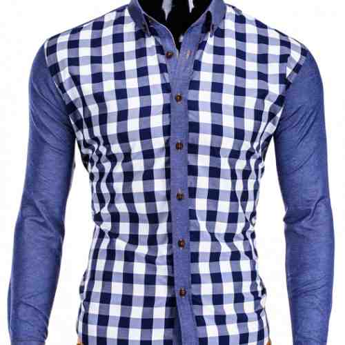 Camasa pentru barbati alba in carouri mici slim fit casual elastica cu guler k301