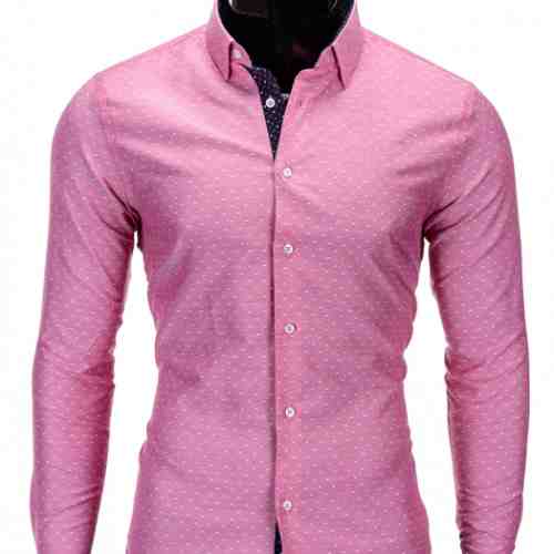 Camasa pentru barbati corai cu guler slim fit elastica buline mici bumbac K328