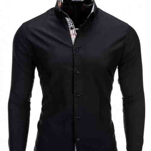 Camasa pentru barbati neagra model manseta si guler slim fit elastica bumbac K165