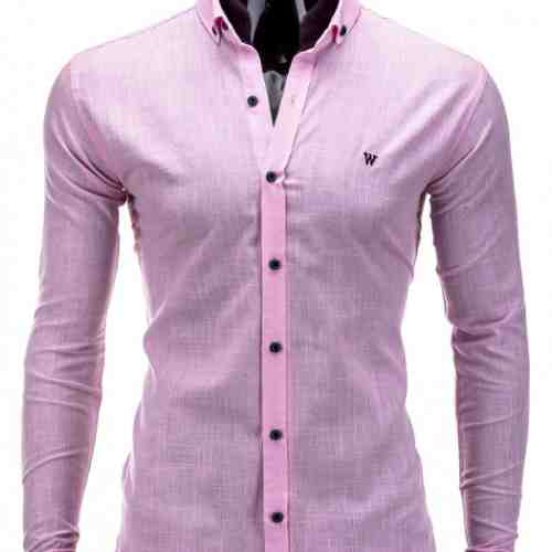 Camasa pentru barbati roz simpla uni slim fit elastica cu guler stil in K252