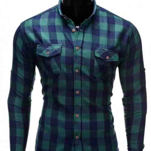 Camasa pentru barbati verde slim fit casual elastica flanel cu guler k312
