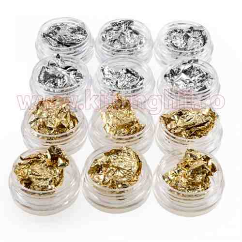 Foita Creponata unghii Fraulein38, 12 buc. - foita subtire unghii aurie si argintie pentru manichiura de iarna