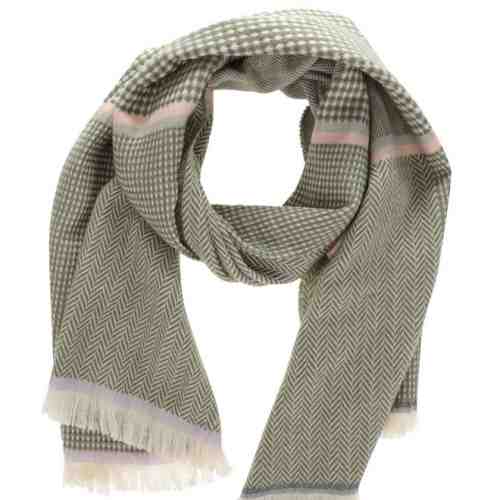 Fular kaki cu crem cu franjuri Pieces Lazzie