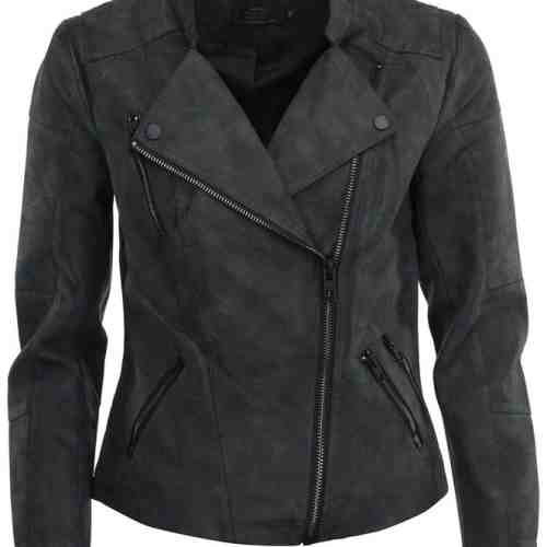 Jacheta biker gri inchis din piele sintetica - ONLY Biker