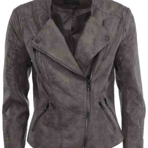 Jacheta biker gri-maro din piele sintetica - Only Biker