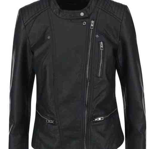 Jacheta biker neagra din piele sintetica ONLY Freia
