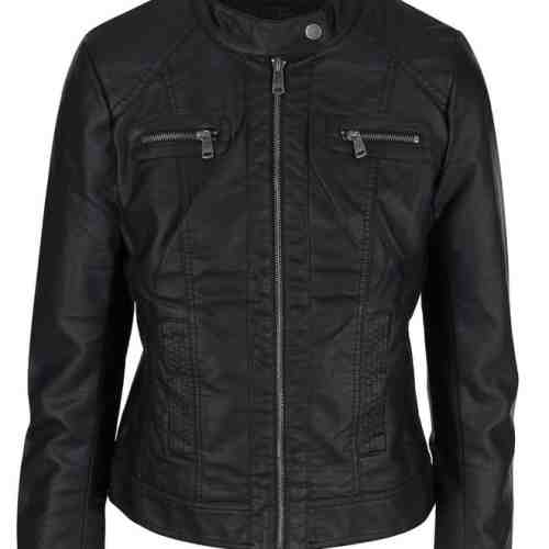 Jacheta biker neagra din piele sintetica pentru barbati - ONLY Bandit