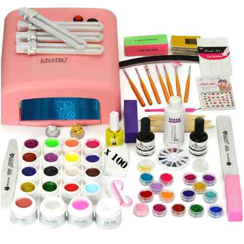 Kit Unghii False cu Gel UV ENS Promotie #54 - Manichiura French cu Gel + CADOU Set 7 Pensule Pictura Unghii