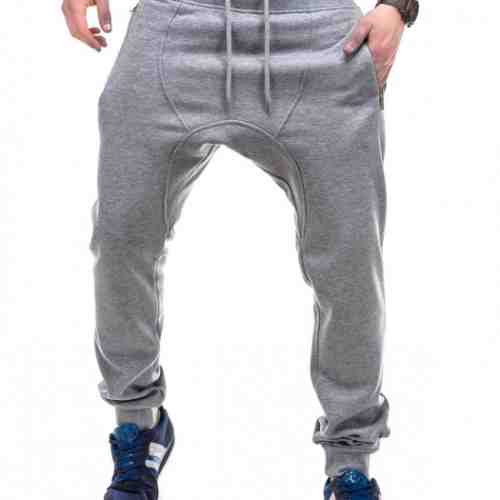 Pantaloni pentru barbati de trening gri deschis cu banda jos cu tur siret bumbac P230