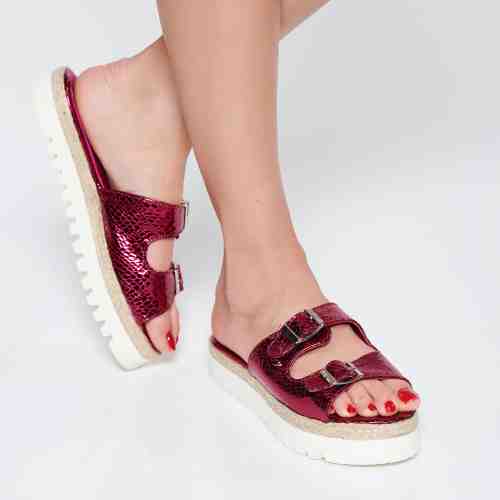 Papuci StarShinerS roz casual din piele naturala cu talpa joasa accesorizati cu catarame