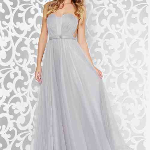 Rochie Ana Radu gri de lux in clos din tul captusita pe interior cu bust buretat
