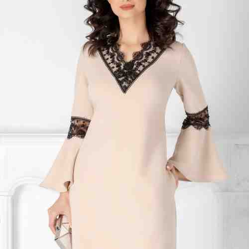 Rochie Marta crem cu dantela si margele