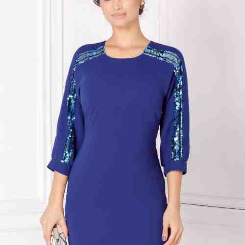 Rochie Moze albastra cu paiete si maneca raglan