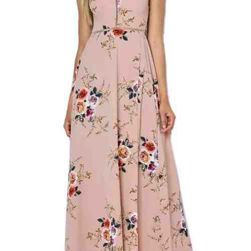 RV467-813 Rochie maxi de vara, cu imprimeu floral si spatele gol