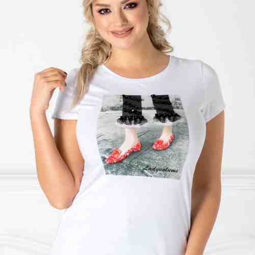 Tricou Enda alb cu imprimeu la bust si paiete colorate