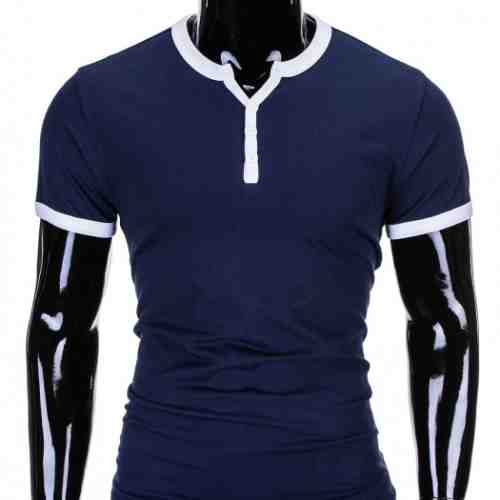 Tricou pentru barbati bleumarin simplu slim fit mulat pe corp bumbac S651