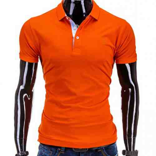Tricou pentru barbati polo portocaliu simplu logo piept slim fit casual S594