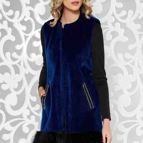 Vesta StarShinerS albastru-inchis elegant din blana ecologica captusit pe interior cu buzunare