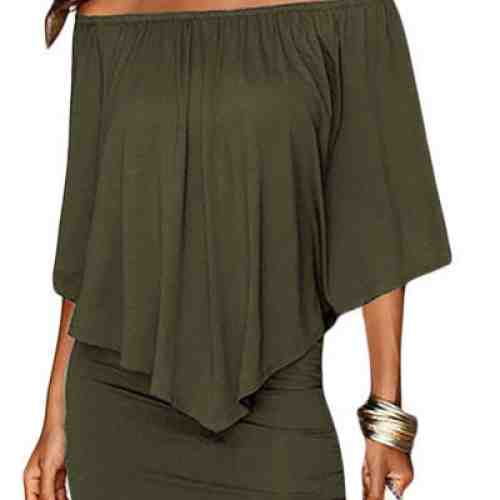 Y500-120 Rochie scurta casual, verde, cu model suprapus
