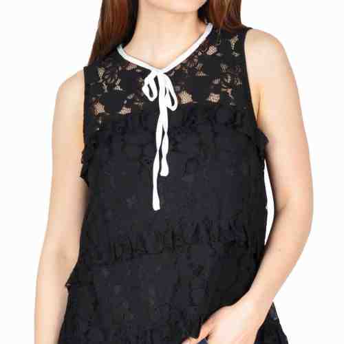 Bluza casual neagra din dantela florala W1623N