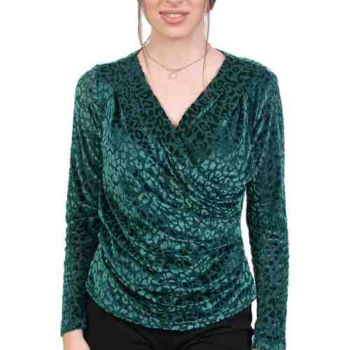 Bluza eleganta verde cu pete de catifea 8865 V