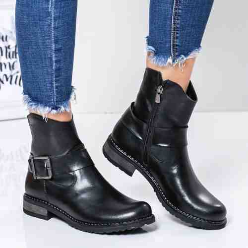 Cizme Piele Virasis negre cu catarama