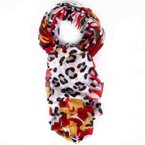 Esarfa alba cu imprimeu floral si animal print 37088 R