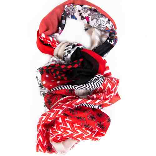 Esarfa rosie cu mix de imprimeuri 5180 R