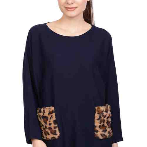 Pulover bleumarin cu buzunare animal print 2502 BM