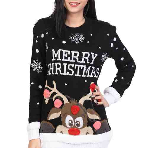 Pulover casual negru cu logo REN N
