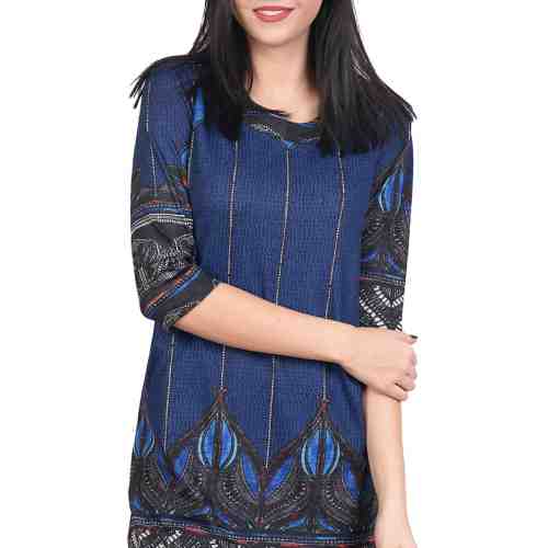 Rochie casual bleumarin cu imprimeu abstract H6170 BM