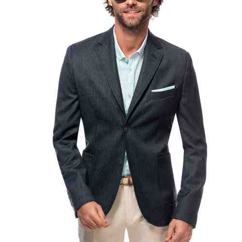 Sacou Barbati Negru cu Dungi Fine Slim Fit din Bumbac S015 Den03