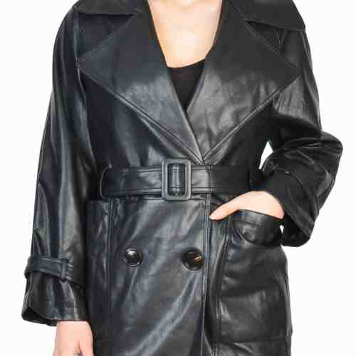 Trenci negru elegant din piele ecologica 18119