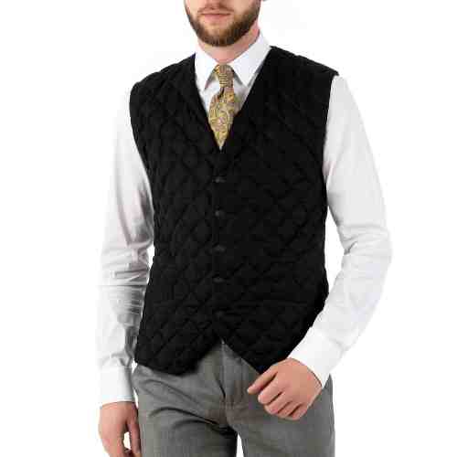 Vesta Barbati Neagra Slim cu Puf de Gasca V023-101