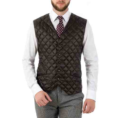 Vesta Barbati Neagra Slim cu Puf de Gasca V023-104