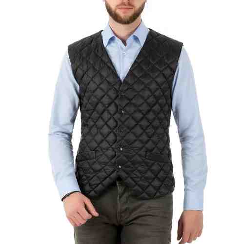 Vesta Barbati Neagra Slim cu Puf de Gasca V023-106