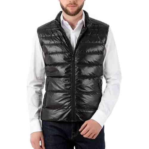 Vesta Barbati Neagra Slim Fit Impermeabila cu Puf de Gasca V012-Oxy06