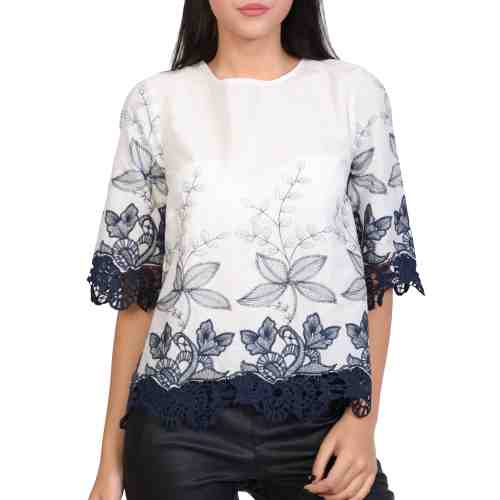 Bluza alba brodata cu bleumarin J17223A