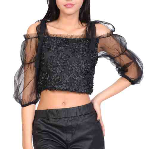 Bluza neagra din tull 19510N