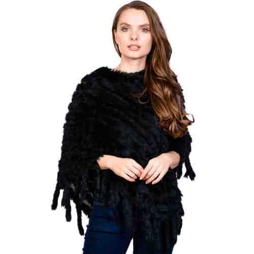 Poncho elegant negru cu insertii blana iepure 1483 N