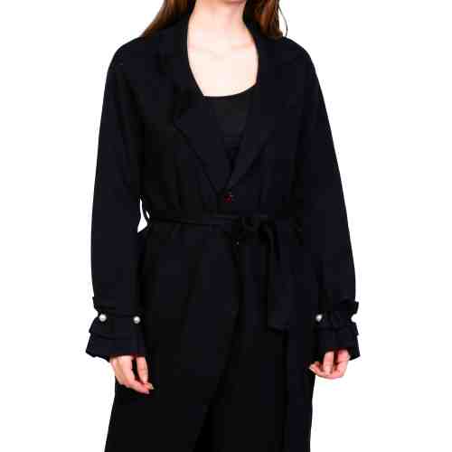 Pulover cardigan lung negru W9062 NG