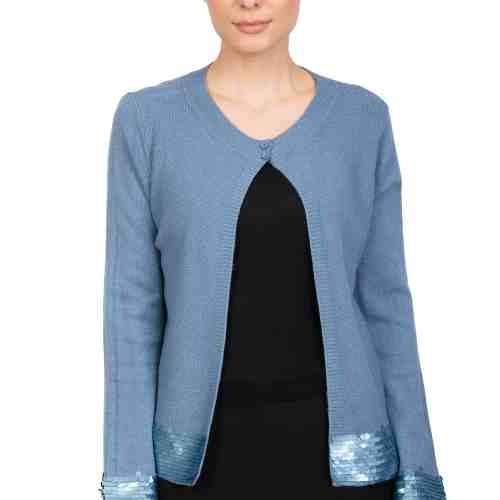 Pulover jacheta bleu cu insertie paiete 60176 BL