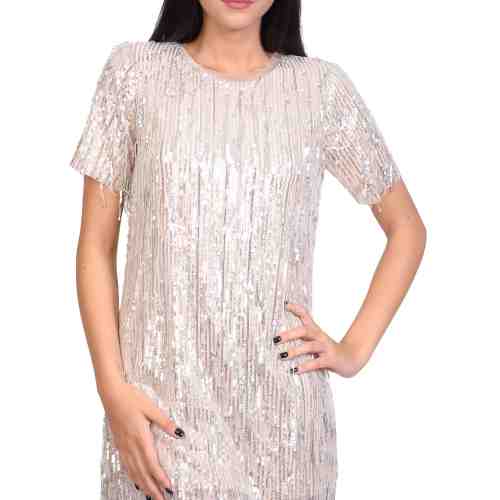 Rochie bej cu paiete 22262B