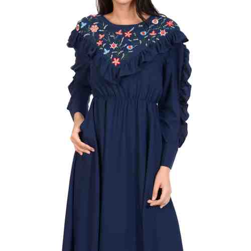Rochie bleumarin cu flori brodate 6218 BM