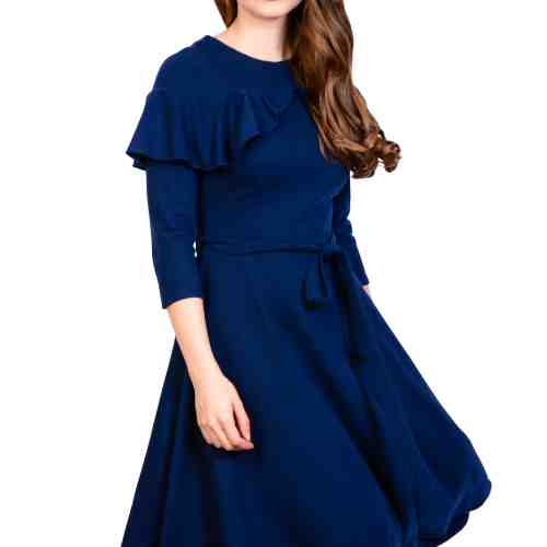 Rochie bleumarin cu volan bust BC216 BM