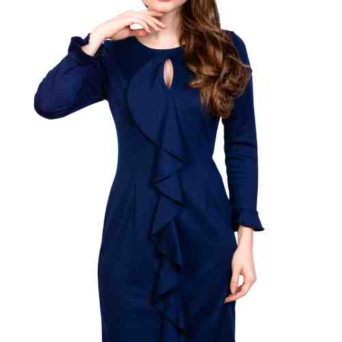 Rochie bleumarin cu volan vertical BC217 BM