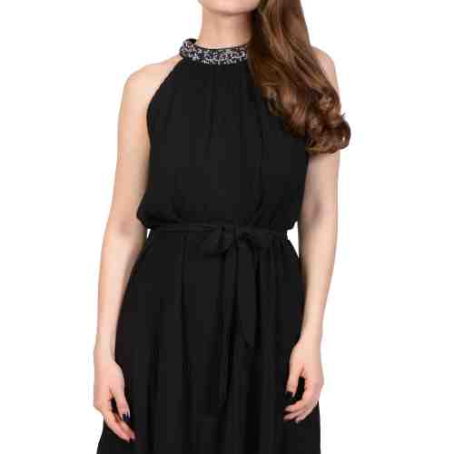 Rochie de seara neagra cu voal plisat 9299 NG